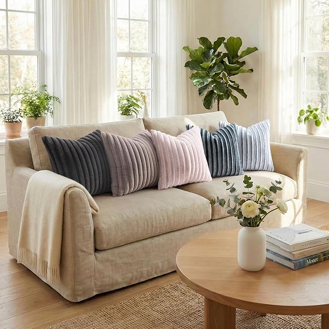 Pallene Faux Fur Plush Throw Pillow Covers 26x26 Set of 2, Luxury Soft Fluffy - Image 5