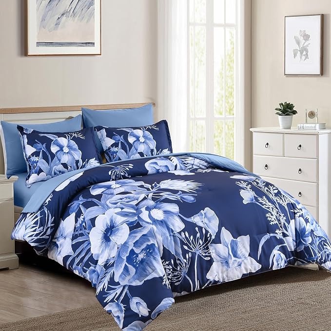 Luxudecor Floral Comforter Set Full Size 7 Piece, Elegant Floral Comforter - Image 2