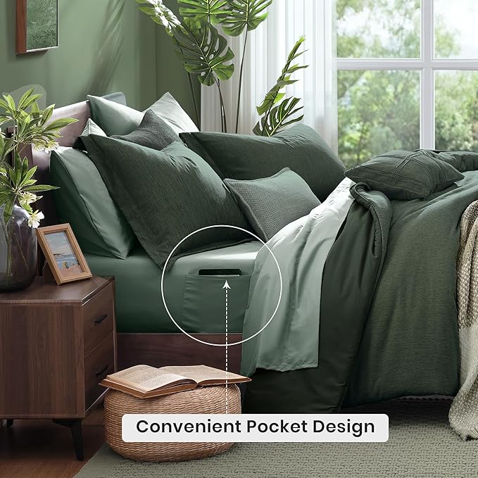 Monbix Twin XL Comforter Set Deep Forest, Cationic Dyeing Bedding Set - Image 4