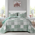 Mybedsoul Green Quilt Set Twin Size, 2 Pieces Plaid Floral Bedspread Set by Mybedsoul