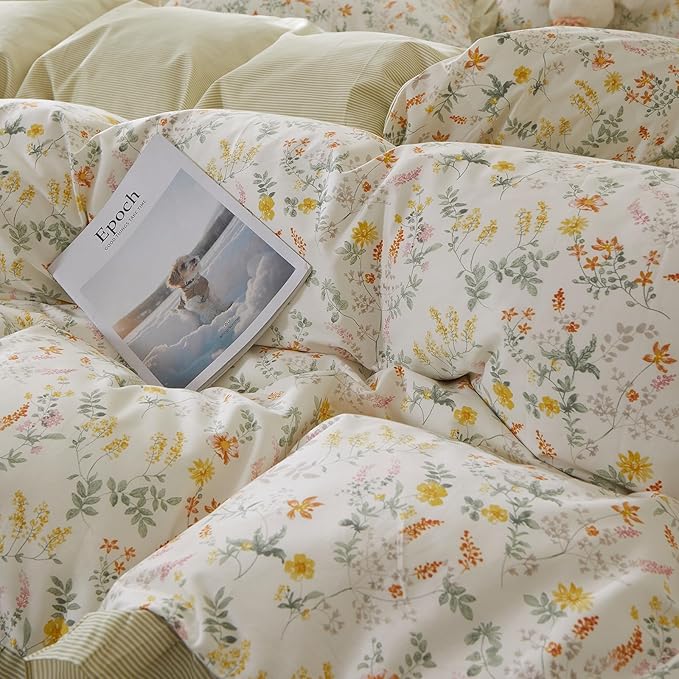 mixinni 100% Cotton Duvet Cover Set Twin XL, Reversible Spring Floral Ruffle - Image 7