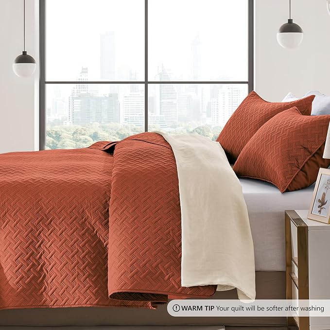 FLYMME King Size Quilt Bedding Set Burnt Orange Lightweight Bedspreads Set - Image 4