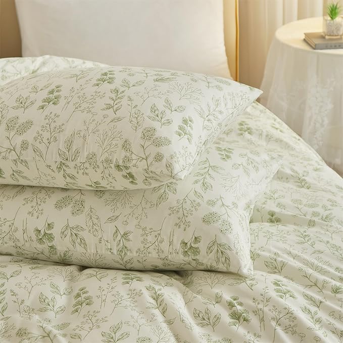 mixinni Girls Boho Green Floral Duvet Cover Set Twin XL Size Cotton Soft - Image 6