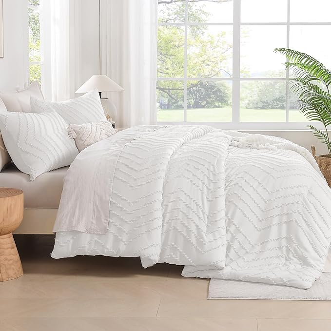 Andency White Oversized Queen Comforter Set, Boho Soft Warm Bedding Comforter - Image 7