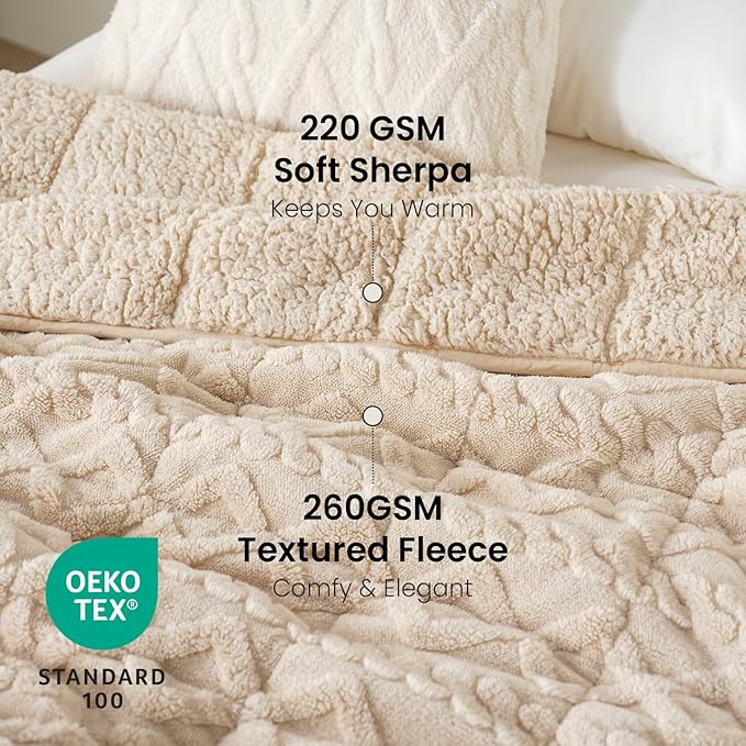 Weighted Blanket Queen Size 15lbs, Classy Soft Jacquard Sherpa Weighted Blankets - Image 3