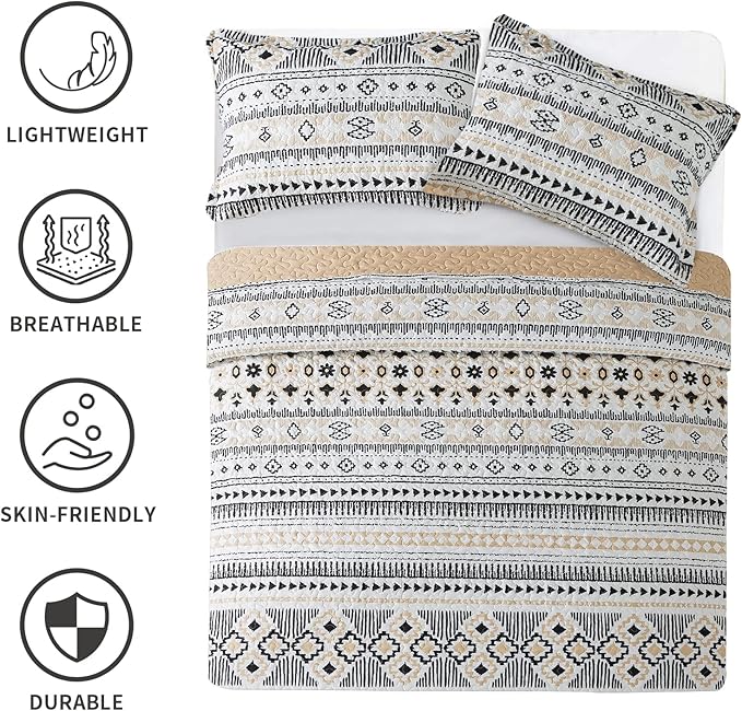 BEDIFANY Boho Quilt Bedding Set, 3 Pieces Stripe Queen Bedspread Lightweight - Image 6
