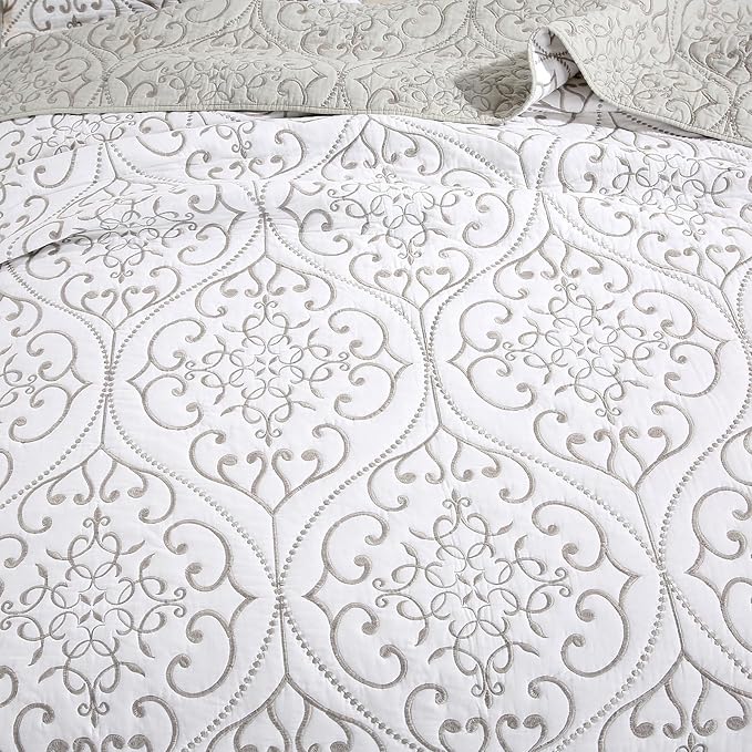 ROOMLIFE Quilt Set Twin Size 3D Floral Embroidery Pattern 3-Piece Cotton - Image 2