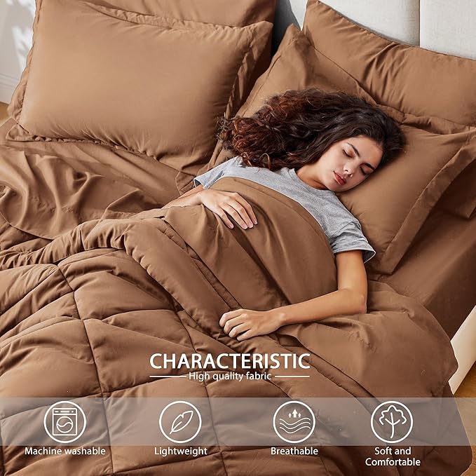 Love's cabin King Size Comforter Set Mocha Mousse, 7 Pieces King Bed in a Bag - Image 3