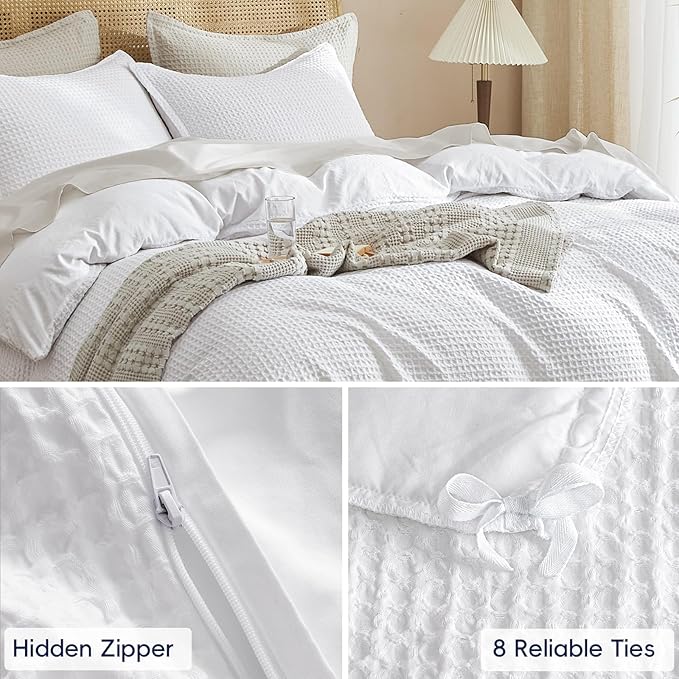 PHF Waffle Weave Duvet Cover Set King Size, No Snagging Ultra Soft Luxury - Image 5