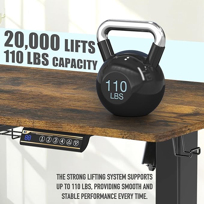 SHW 48-Inch Electric Height Adjustable Standing Desk with Drawer, Memory Preset and Cable Management Tray, Rustic Brown-DeskoryOffice