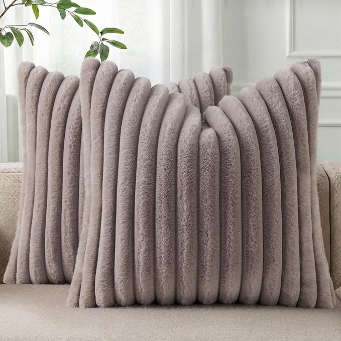 Pallene Faux Fur Plush Throw Pillow Covers 22x22 Set of 2, Luxury Soft Fluffy by PALLENE