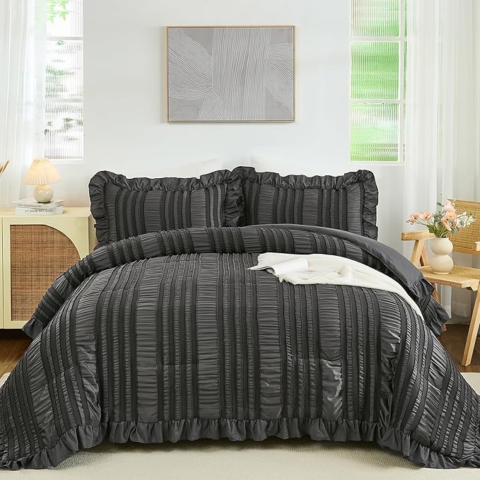 WONGS BEDDING King Size Comforter, Dark Grey Boho Comforter Set King, Shabby by WONGSBEDDING