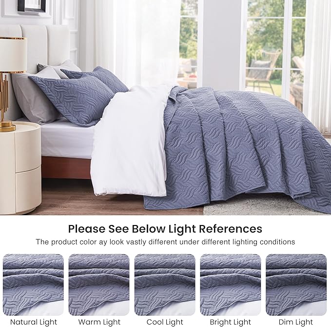 Love's cabin Twin Quilt Bedding Set Bluish Grey Bedspreads - Image 5