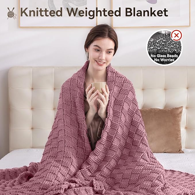 Knitted Weighted Blanket for Adult, No Beads Heavy Blanket 50” x 60'' 7lbs - Image 5