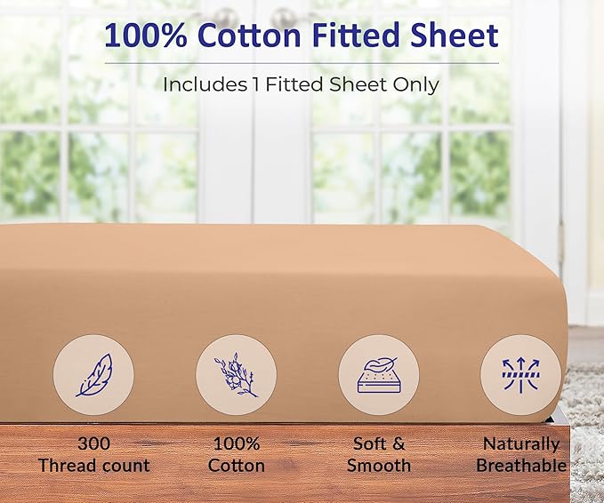 ROYALE LINENS 300 Thread Count 100% Long Staple Combed Cotton Fitted Sheet Queen - Image 3