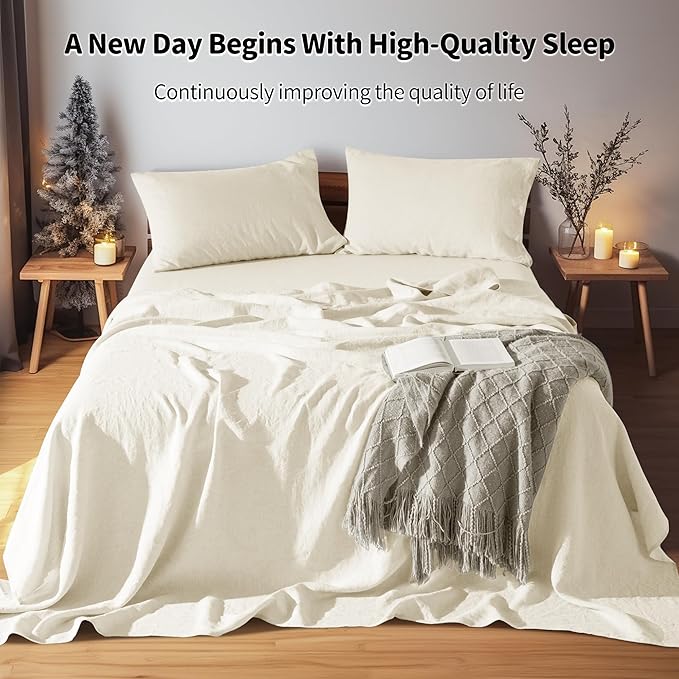 LBRO2M 100% Pure Linen Sheet Set Deep Pocket Up to 16" Bed Sheets Sets - Image 3