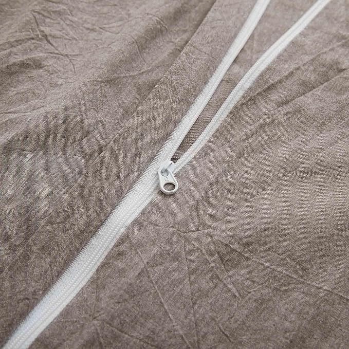 100% Cotton Duvet Cover Full Size, Mauve Brown Linen-Like Natural Bedding Set - Image 4