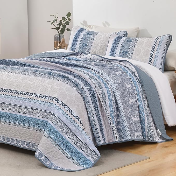 WONGS BEDDING Boho Quilt Set Queen Size, Lightweight Bedspread Coverlet Bedding - Image 2