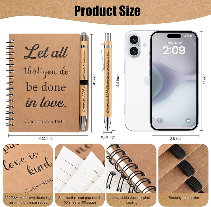 10 Pcs/5 Set of Christian Gifts Spiral Notebooks Bulk Journals with Christian Pens Prayer Journal Christian Journal for Women and Men, Perfect Home Gifts-DeskoryOffice