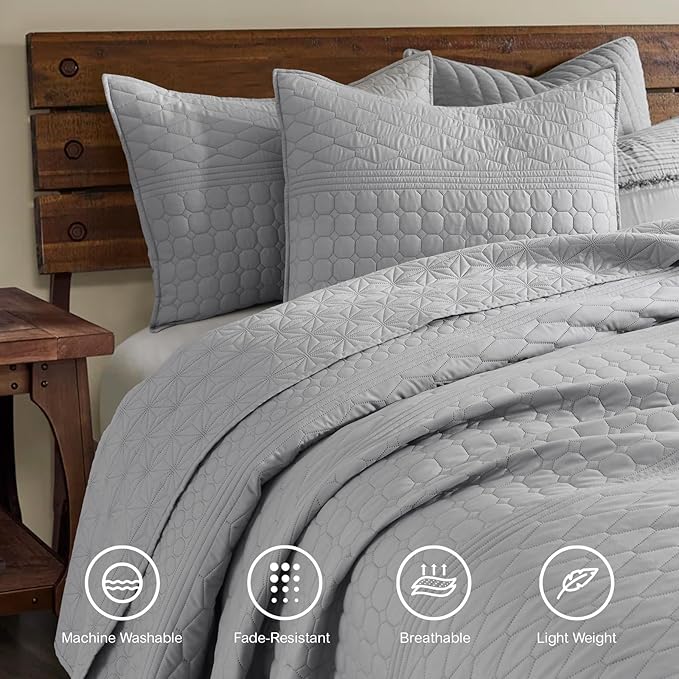 HORIMOTE HOME Grey Queen Size Quilt Set - Image 2