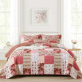 Anibedding 3Pieces Patchwork Quilts King Size, Bohemian Red Flower Plaid by Anibedding