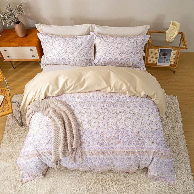 OAITE Duvet Cover Set Twin Size Floral Pattern Ultra Soft 100% Cotton Duvet - Image 4