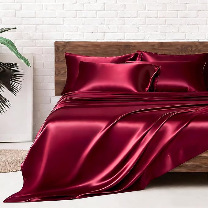 MR&HM Satin Bed Sheets, King Size Sheets Set by MRHM