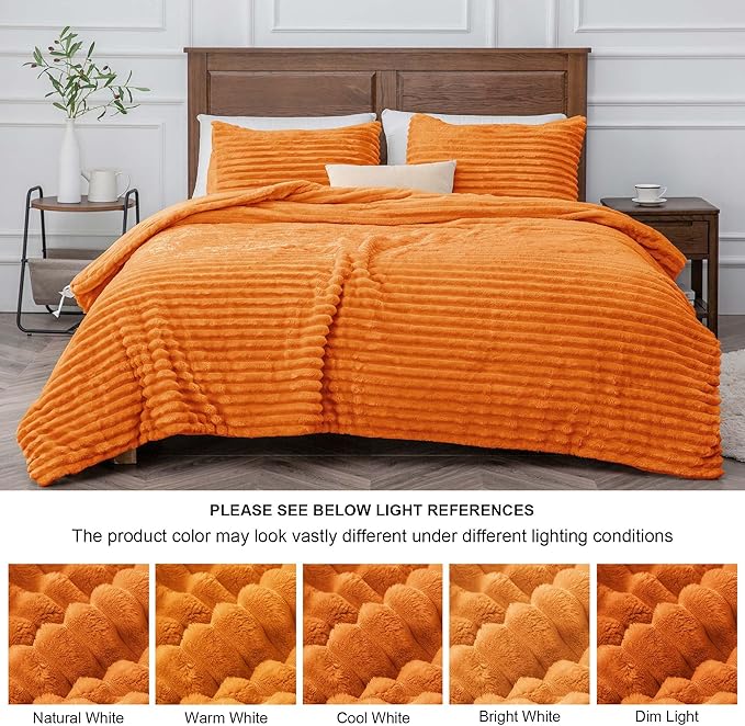 BEDELITE Fleece King Comforter Set -Super Soft & Warm Fluffy Burnt Orange - Image 8