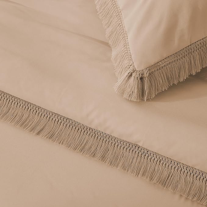 Andency Taupe Comforter Set King Size, 3 Pieces Boho Tassel Lightweight Bedding - Image 7