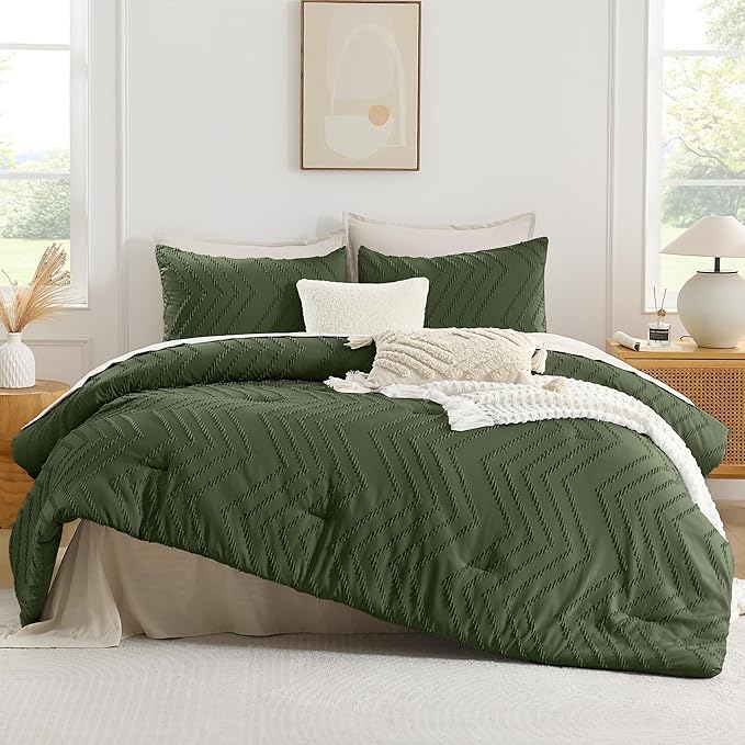 Andency Olive Green Comforter Set Full, Boho Soft Fluffy Warm Lightweight - Image 2