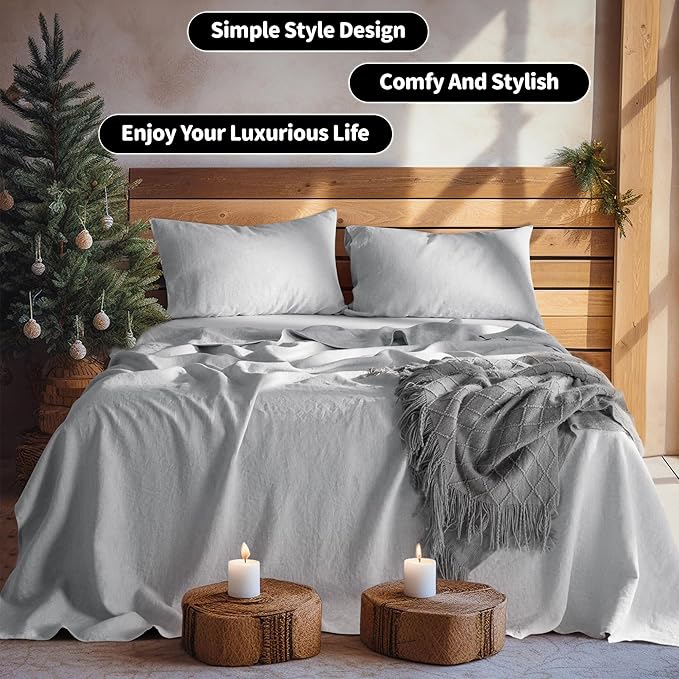 LBRO2M 100% Pure Linen Sheet Set Deep Pocket Up to 16" Bed Sheets Sets - Image 8