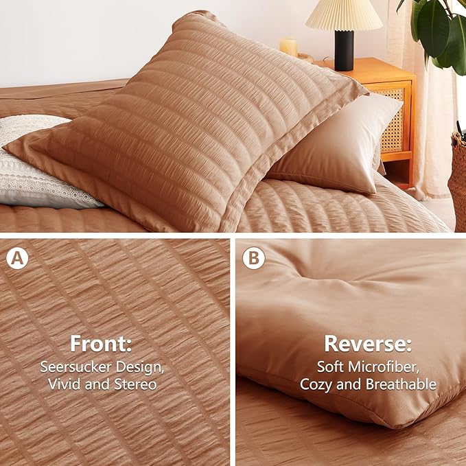CozyLux King Size Comforter Set Pumpkin Seersucker 7 Pieces Bed in a Bag King - Image 4