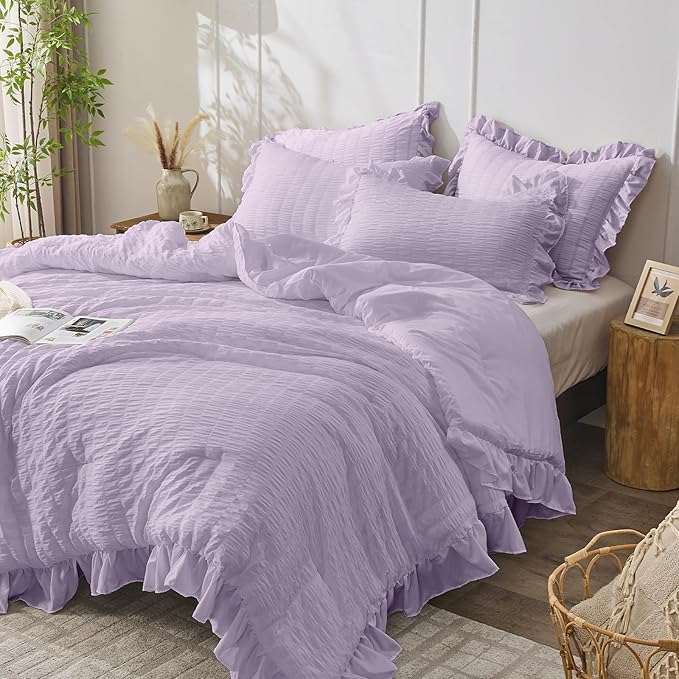 JOLLYVOGUE Lavender Comforter Full Size, 3 Pieces Seersucker Lightweight Full - Image 2