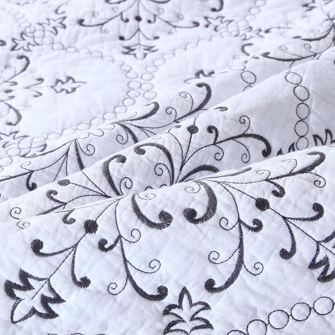 ROOMLIFE Quilt Set King Size 3D Floral Embroidery Pattern 3-Piece Cotton - Image 8