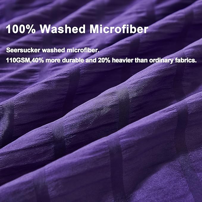 AveLom Dark Purple Duvet Cover Full, 3 Pieces, Seersucker Tripe Soft Washed - Image 3
