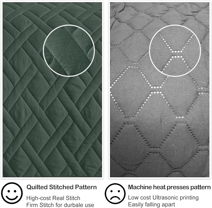 HORIMOTE HOME Quilt Set Twin Size Dark Green, Classic Geometric Diamond - Image 4
