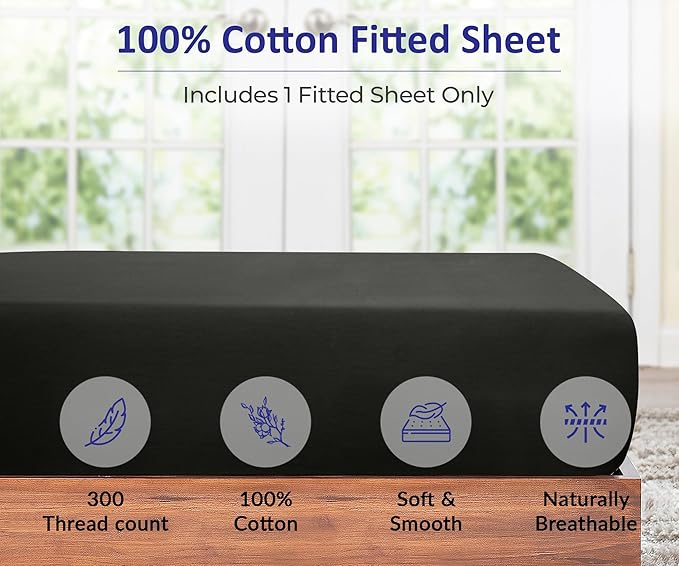 ROYALE LINENS 300 Thread Count 100% Long Staple Combed Cotton Fitted Sheet Full - Image 3