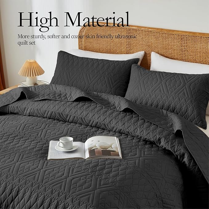 akkialla Twin Size Quilt Bedding Set, Modern Style Geoetric Pattern Coverlet Set - Image 3