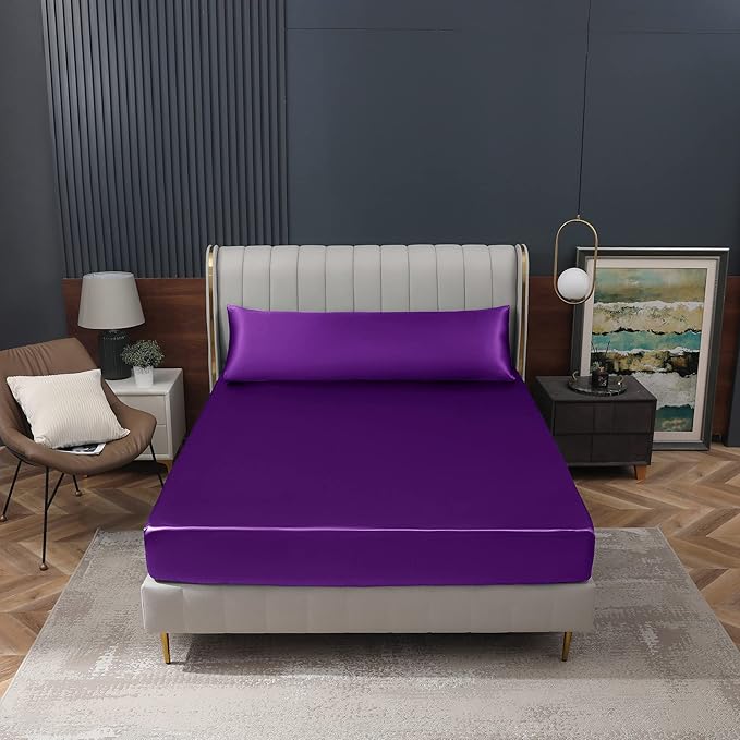 Homiest Purple Satin Fitted Sheet Queen Size, Deep Pocket, Luxury & Ultra Soft - Image 8