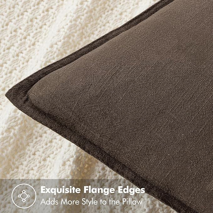 MIULEE Decorative Linen Euro Sham Pillow Covers 22x22 Inch Dark Coffee - Image 2