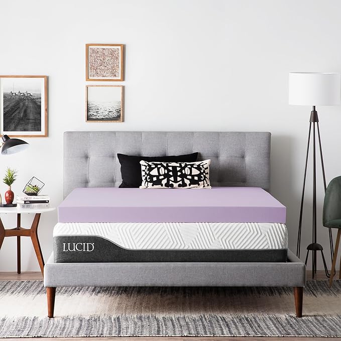 Lucid 4 Inch Lavender Memory Foam Mattress Topper, Full Size – Essential Oil by Lucid