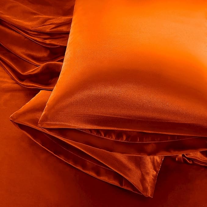 Aormenzy Satin Body Pillow Cover Set of 2, 20x54 Inches Burnt Orange Body - Image 6