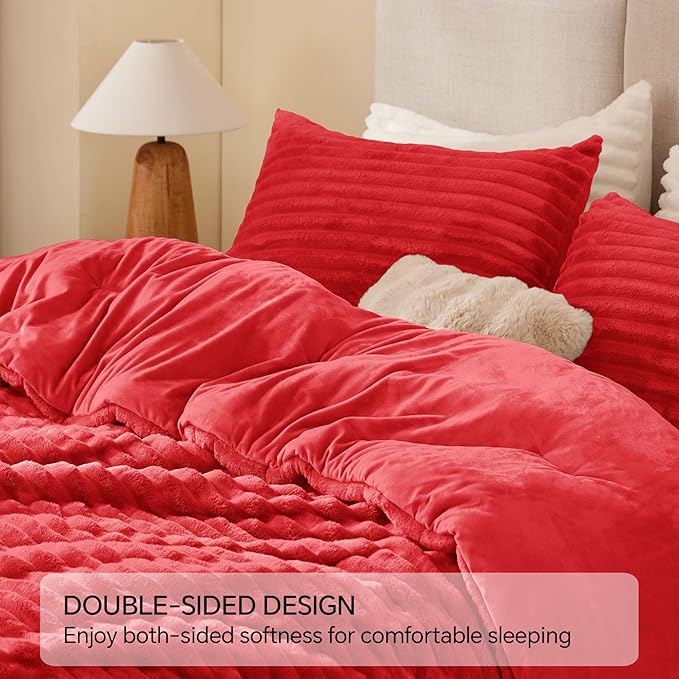 BEDELITE Fleece King Comforter Set -Super Soft & Warm Fluffy Red Bedding - Image 5