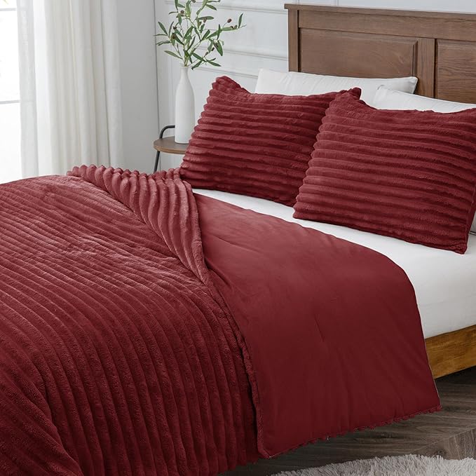 BEDELITE Fleece Full Comforter Set -Super Soft & Warm Fluffy Burgundy Bedding - Image 8