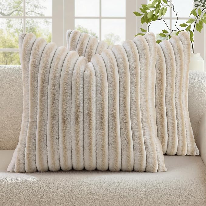 decorUhome Summer Cozy Faux Fur Throw Pillow Covers 26x26 Set of 2 Decorative by decorUhome