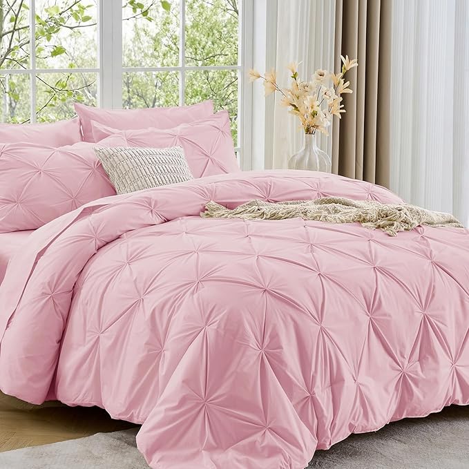 Sasttie Full Size Comforter Set, 7-Piece Bed in a Bag, Pintuck Bedding Set by SASTTIE