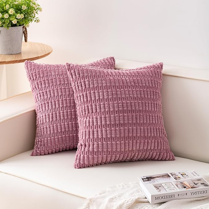 Aegero Pack of 2 Corduroy Decorative Throw Pillow Covers 18x18 InchSoft Boho by Unknown