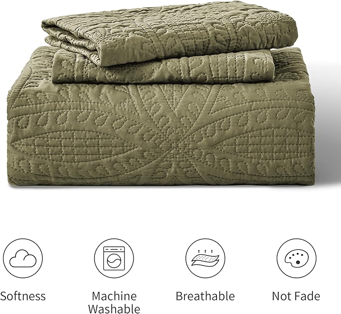 Love's cabin California King Size Quilt Bedding Set Green Bedspreads - Image 7