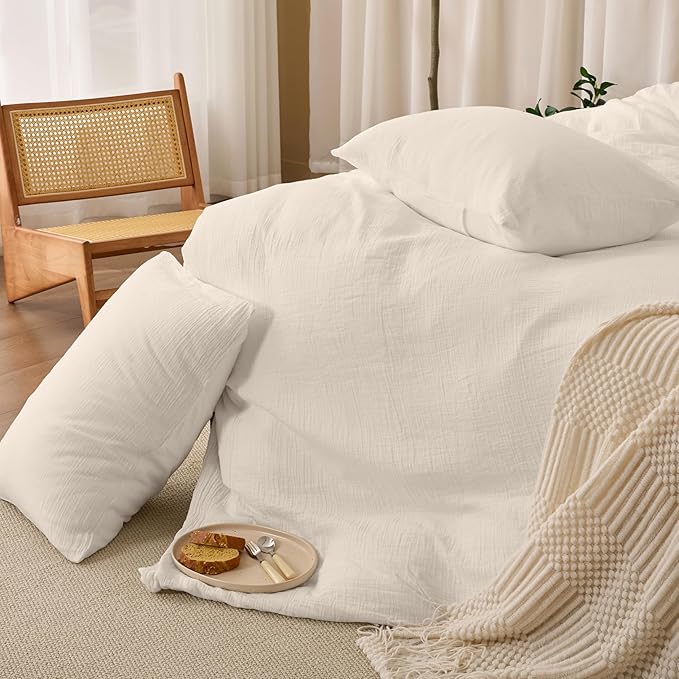 Ivory White Duvet Cover King, 100% Sandwashed Cotton Soft King Size Duvet Cover - Image 9