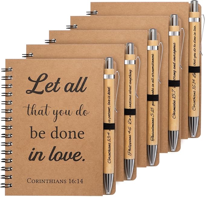 10 Pcs/5 Set of Christian Gifts Spiral Notebooks Bulk Journals with Christian Pens Prayer Journal Christian Journal for Women and Men, Perfect Home Gifts-DeskoryOffice